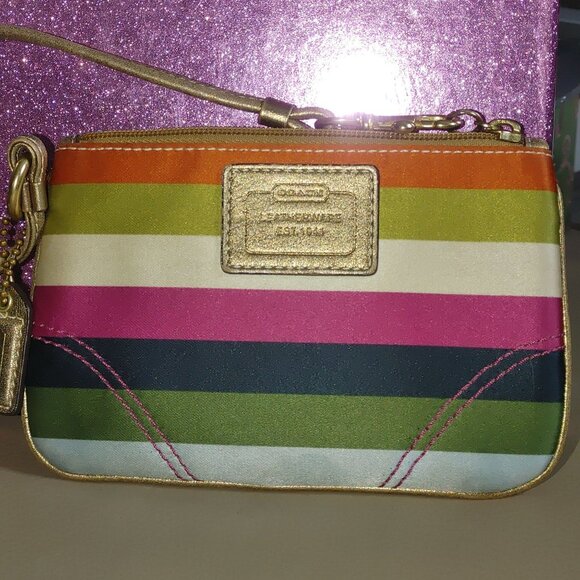 Coach Legacy Stripe Wristlet Leatherware Clutch Multicolor Colorful Small Bag - Picture 7 of 16